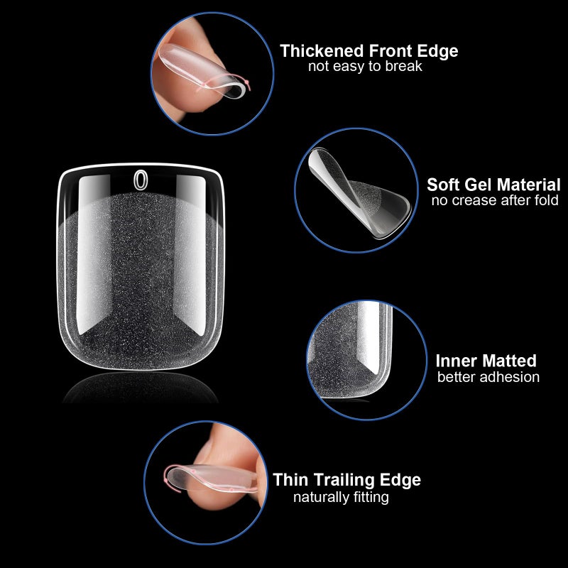بلو زو أظافر جل ناعمة من بلو زو، قصيرة جدًا ومربعة الشكل، 600 قطعة، أظافر أكريليك نصف لامعة بتغطية كاملة، أظافر شفافة قابلة للضغط، مناسبة لتطويل الأظافر، مانيكير منزلي، صالون تجميل، أظافر صناعية، 12 مقاسًا - Image 3